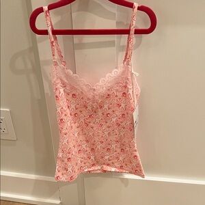 LoveShackFancy Pink and White monkey Lace Trim Cami Top